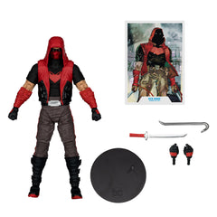 Red Hood wielding wazikashi sword accessory enhances action play.