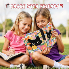 Cat-themed design on the binder pages complements cat lovers' collections.