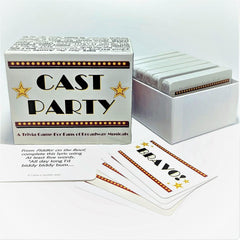 Friends enjoying CAST Party in a theatre-inspired game night setup