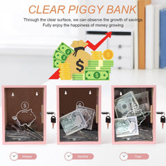 Mczxon piggy bank with keys allows easy, secure access.