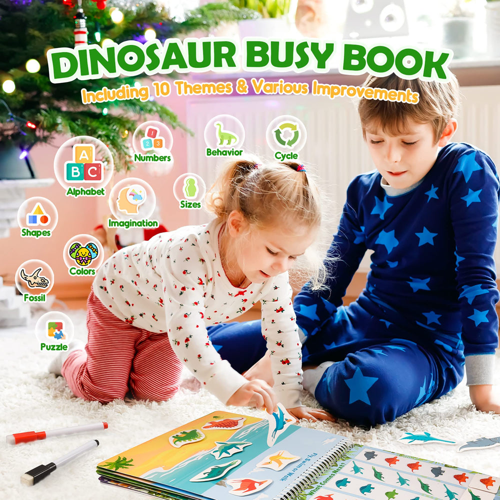 MDINGTD dinosaur busy book alphabet page helps preschoolers practice letters with visuals.