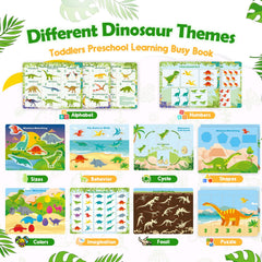 MDINGTD busy book pages open showing interactive activities for motor skills.