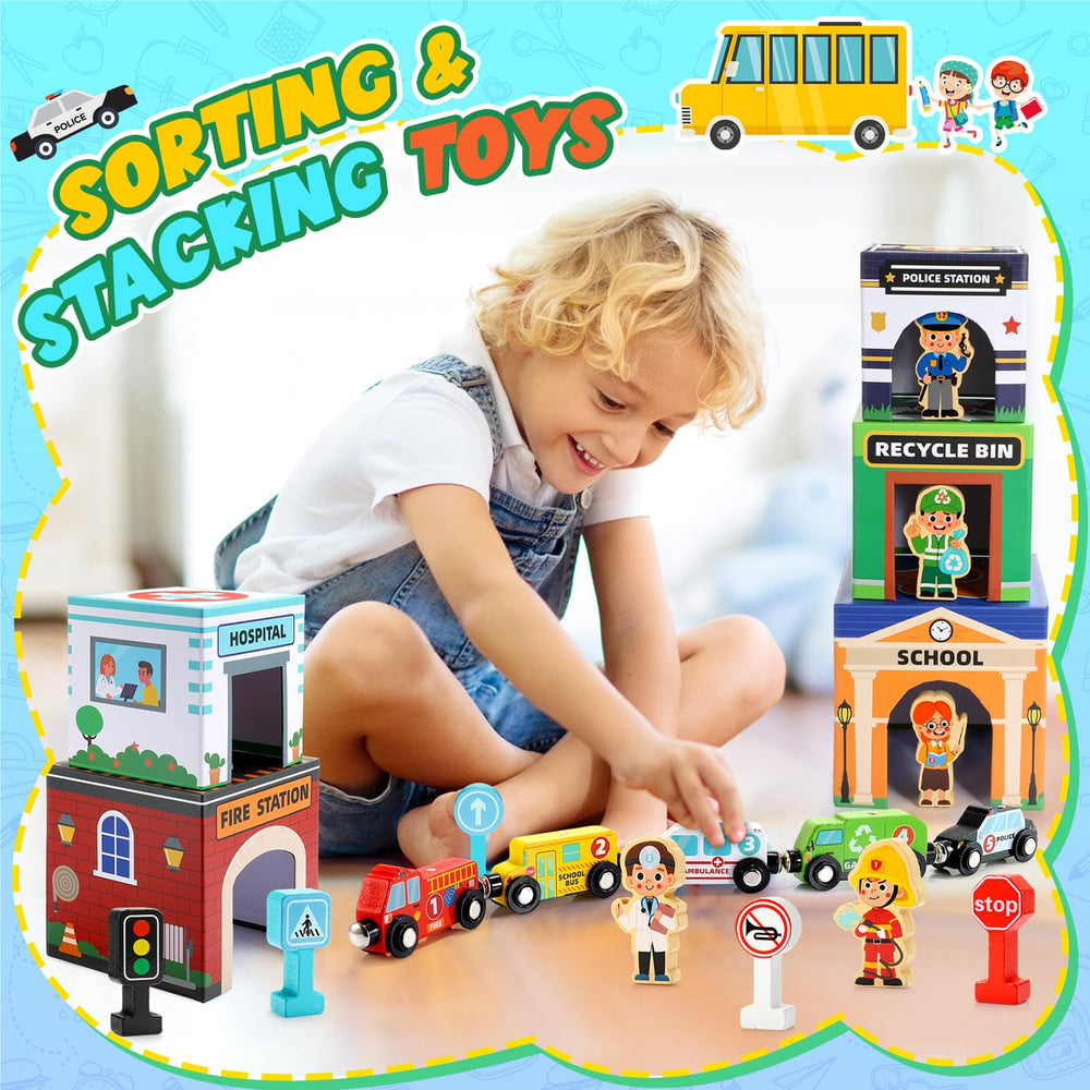 MDINGTD magnetic wooden cars 5-pack promote creative storytelling and fine motor skills