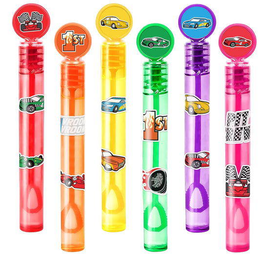 MDNHIO race car bubble wand with checkered flag design, ideal party favor.