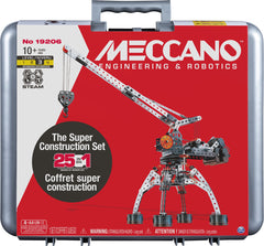 MECCANO crane model ready for hands-on learning with metal parts.