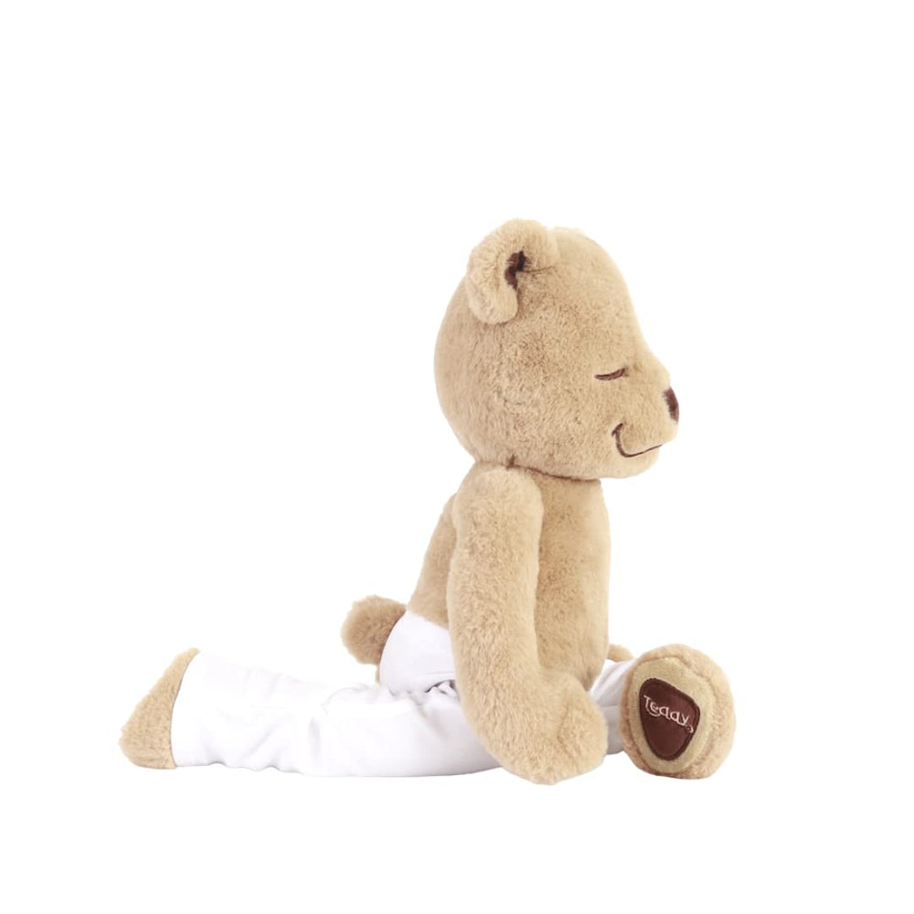 Meddy Teddy yoga bear hug close, comforting cuddle during storytime and practice.