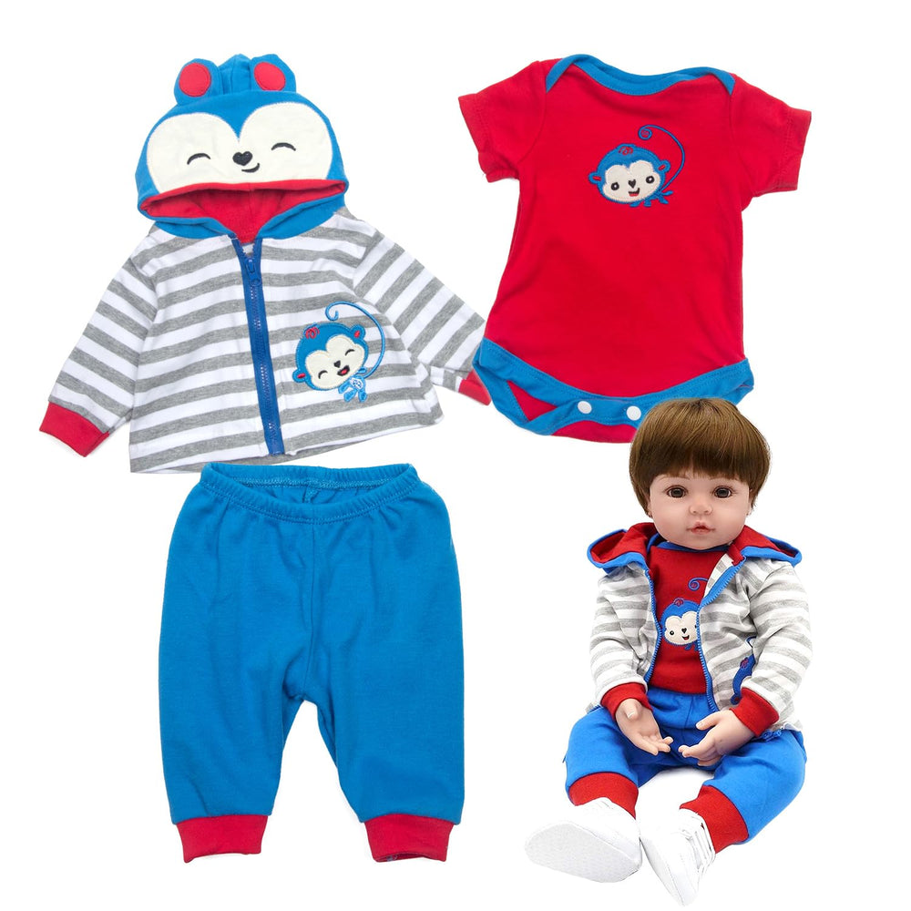 Medylove reborn blue monkey coat shown for gentle play and display.