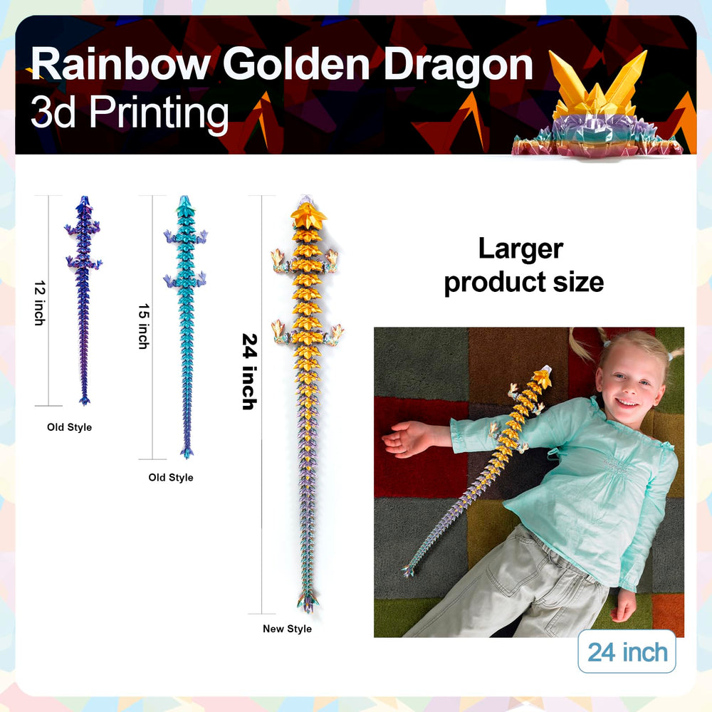 Gold rainbow dragon on a desk, offering eye-catching character and conversation starter.