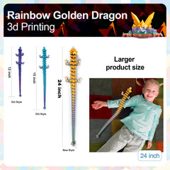 Gold rainbow dragon on a desk, offering eye-catching character and conversation starter.