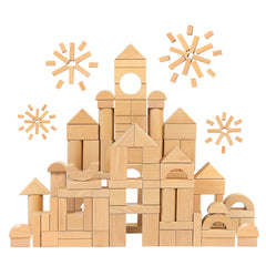 Meeyoo beech blocks form a colorful castle, boosting imaginative play and fine motor skills.