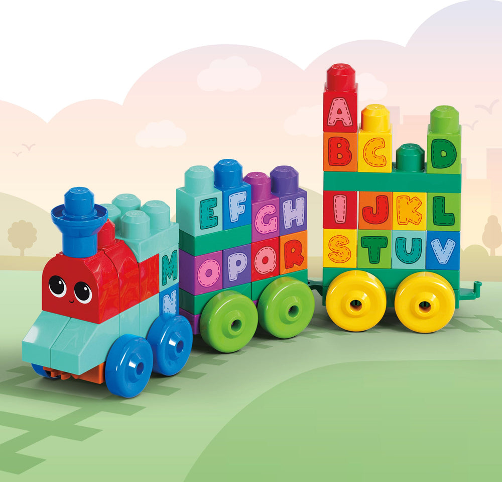Mega Bloks ABC Train letters tiles for building words and creativity.