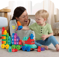 Mega Bloks colorful blocks closeup, stimulating imagination and fine motor skills.