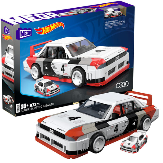 Mega Brands Audi 90 Quattro IMSA GTO die-cast model for display on a collector shelf