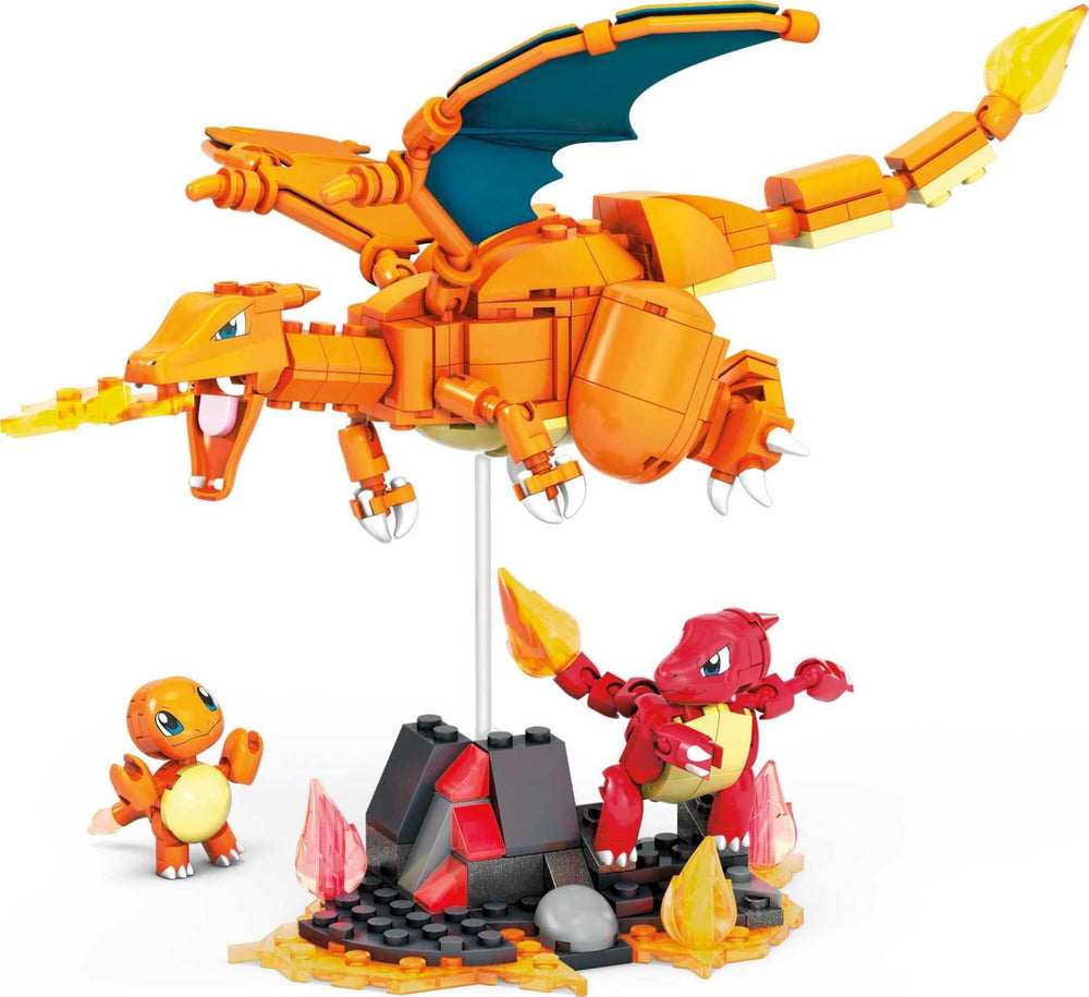 Mega Brands Charizard figure ready for flight poses in a build environment.