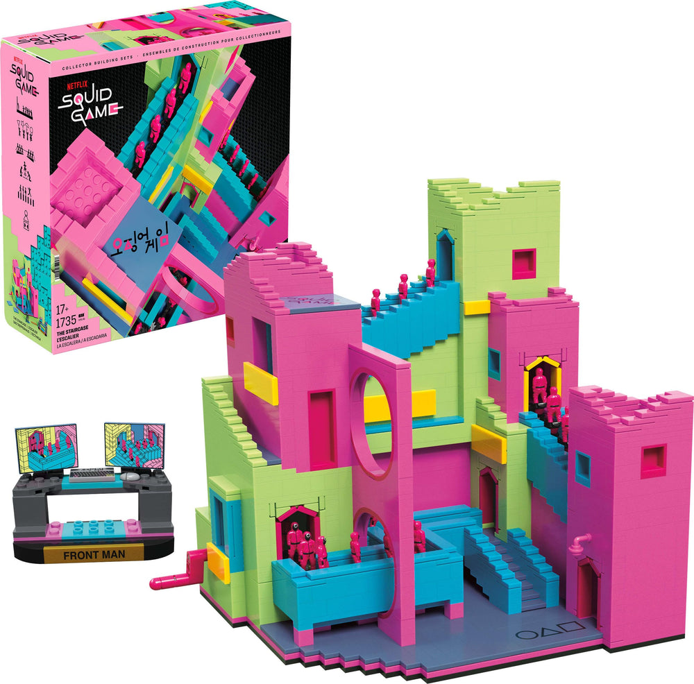 Mega Brands Squid Game staircase build kit with 1707 pieces for display.