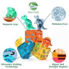 MEGAGONTILES dinosaur-magnetic-tiles enabling expandable play and collaborative building