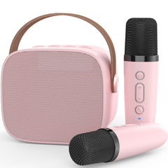 MEGUO mini karaoke machine pink front view, portable party essential for kids' singing fun.