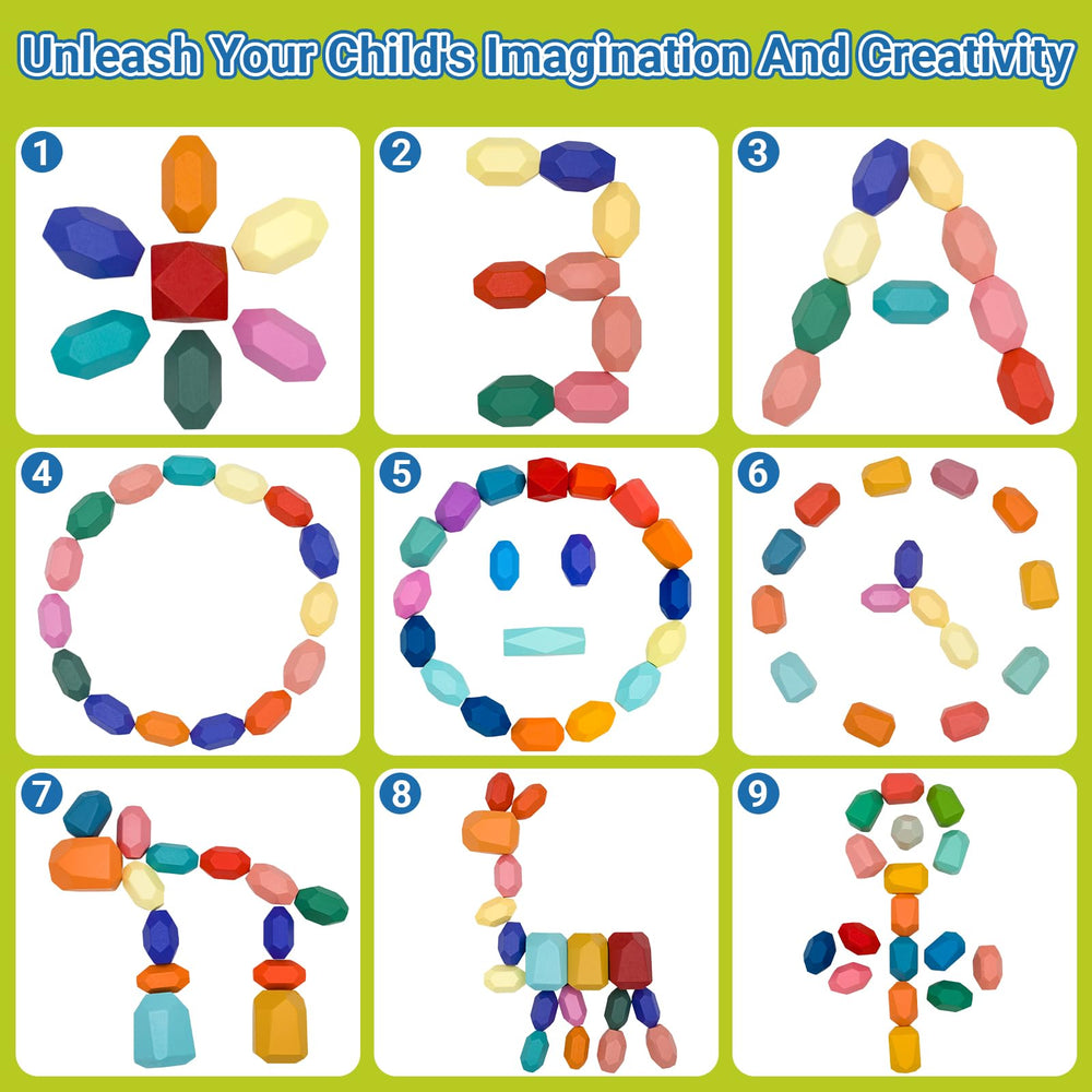 MEGRANATE hand-cut stones in varied shapes encourage tactile exploration and fine motor growth.