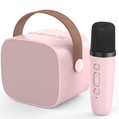 MEGUO M11 karaoke speaker pink with wireless mic for portable party fun.