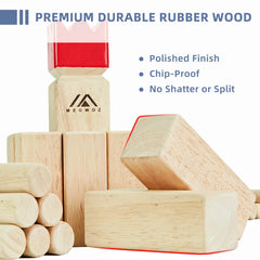 Megwoz rubber wood kubb blocks with smooth sanded edges for safe play.