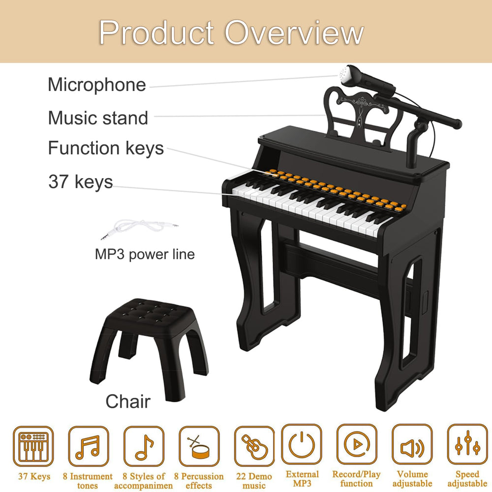 Meideh piano stool provides stable seating for focused play sessions.