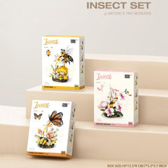 MEIEST insect flower blocks display: charming desk decor with optional gentle lighting.