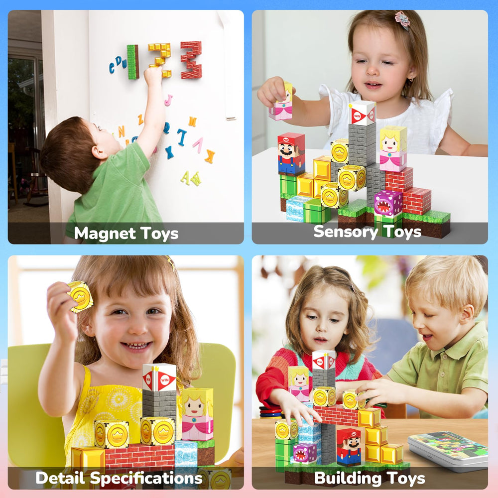 Blocks click together with magnets for engaging play