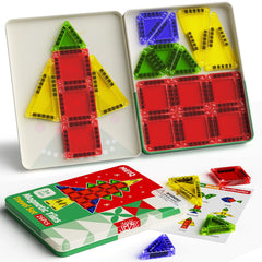 MEIQ Christmas tiles in a festive box for imaginative play and easy storage.