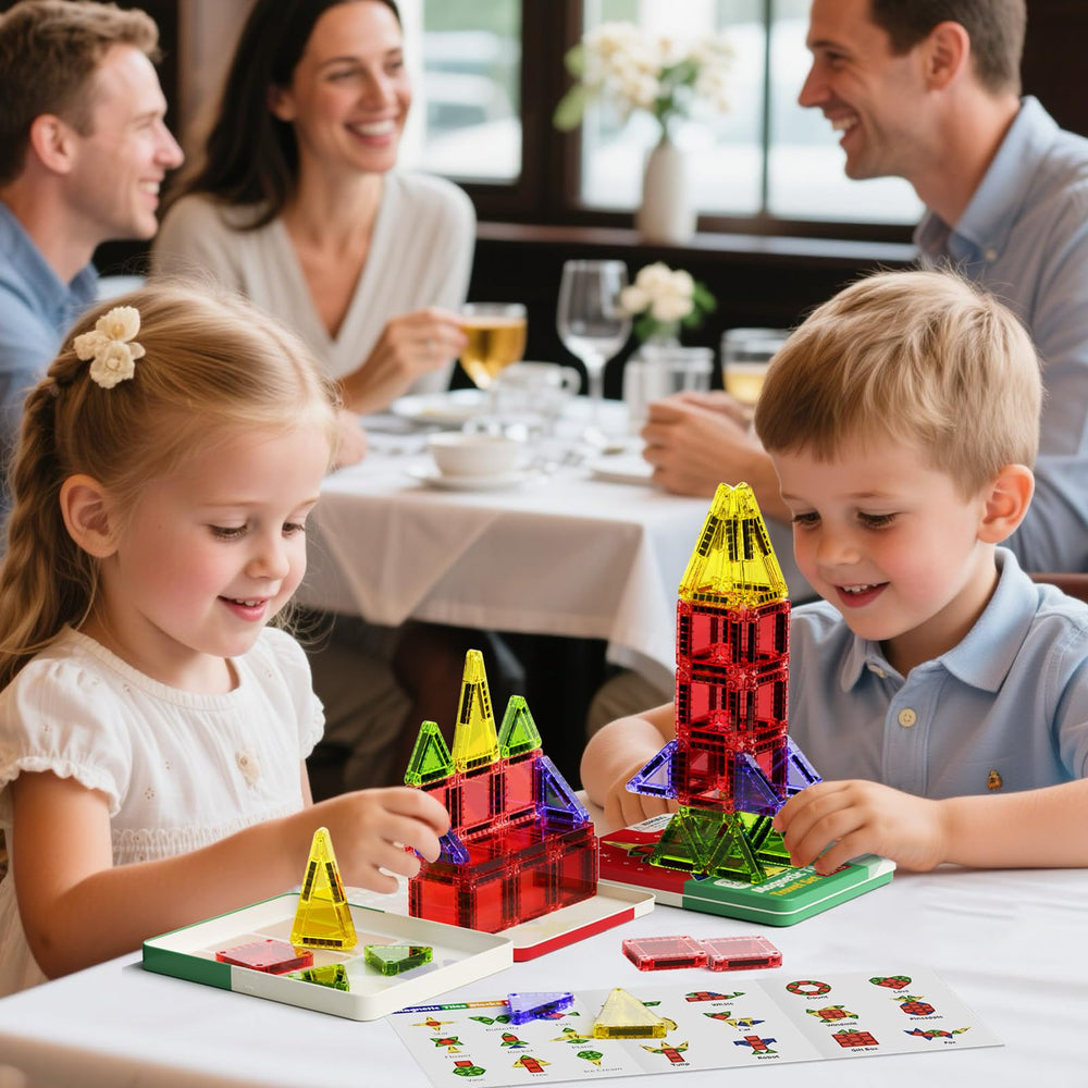 MEIQ Christmas tiles with rounded edges and strong magnets for safe play.