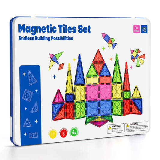MEIQ jumbo magnetic tiles with metal-case base board spark quick creative play and easy cleanup
