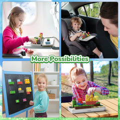 Children build castles and cars with MEIQ blocks during play