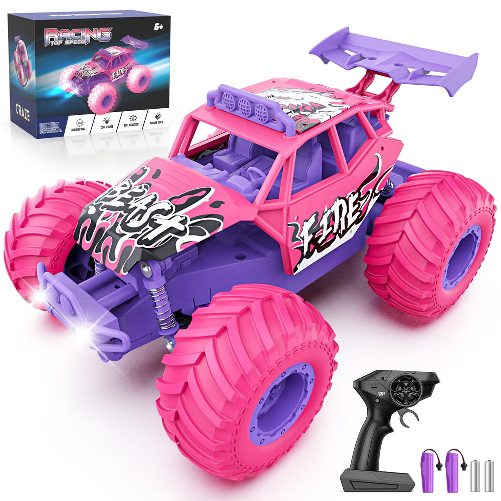 Meislane pink all-terrain RC truck front view for outdoor fun.