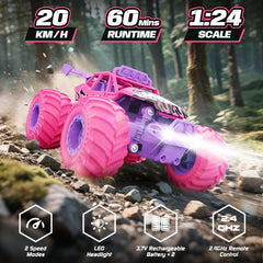 Meislane pink RC truck with LED headlights for night play.