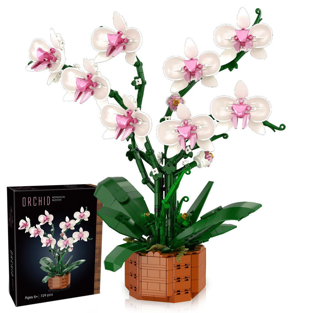 MELAKIY orchid building blocks set front view as a stylish centerpiece.
