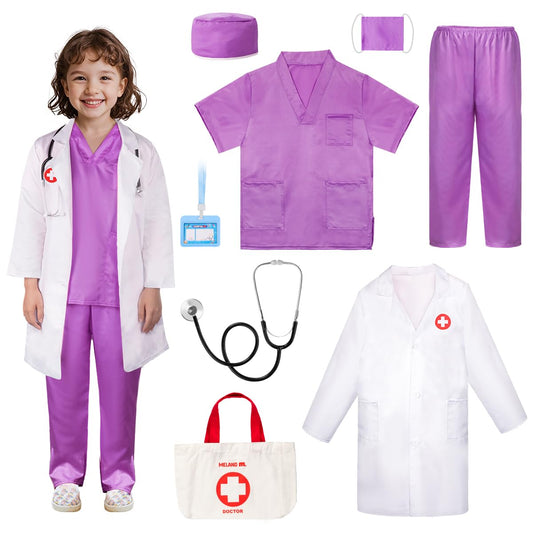 Meland doctor costume kids scrubs top purple for imaginative role play