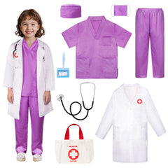 Meland doctor costume kids scrubs top purple for imaginative role play