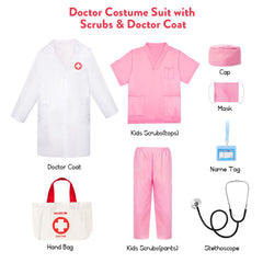 Meland Doctor Costume pink scrubs top image offers soft comfort for hours of dress-up.