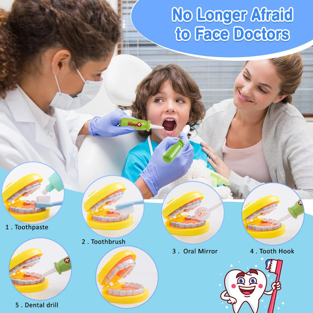 Meland Doctor Kit close-up of braces and retainers for practicing dental care.