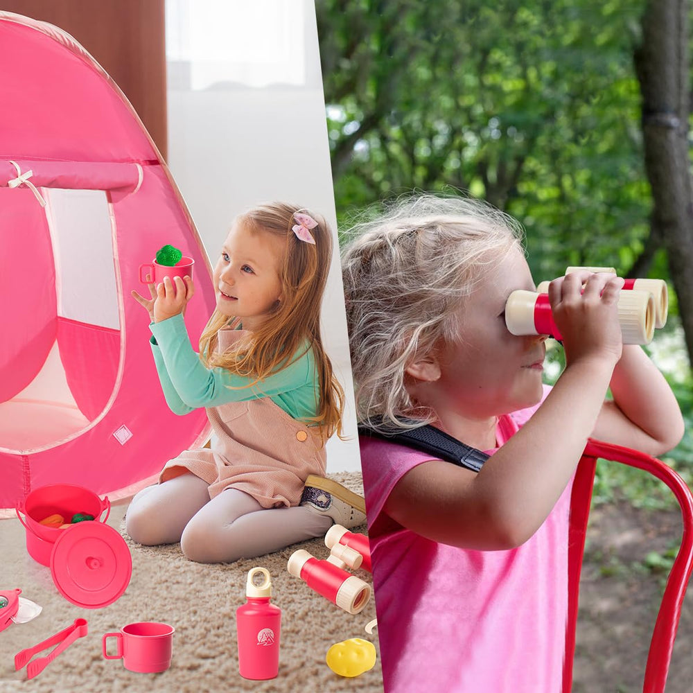Meland water bottle and cups support refreshment moments during outdoor pretend camping.