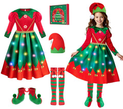 Meland light-up elf dress for kids, ideal for holiday photos and festive play.