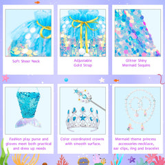 Meland Mermaid bag and crown accessories add complete, sparkling dress up set.