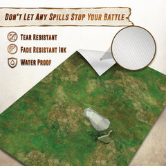 Melee Mats battle mat non-slip backing keeps terrain steady during game sessions.