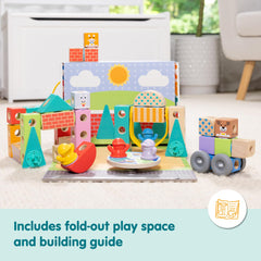Kids build colorful structures with Blockables Town Play Set for hands on learning.
