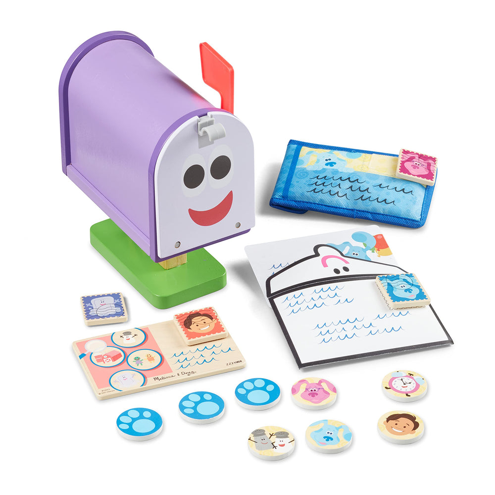 Melissa and Doug Blue's Clues Mailbox wooden set with working flag boosts imaginative play