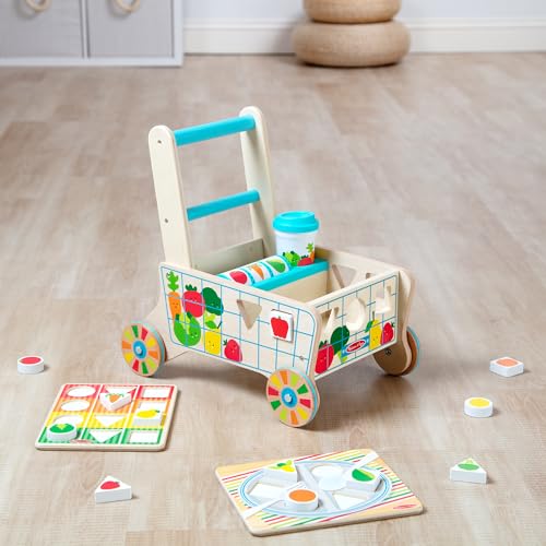 Compact wooden cart with dimensions suitable for small play spaces.