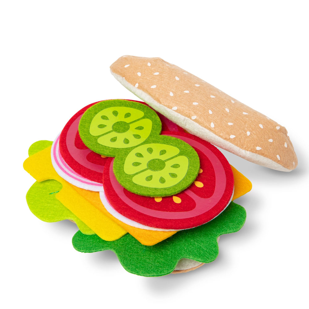 Melissa and Doug felt sandwich set ingredients shown for imaginative play and easy cleanup.