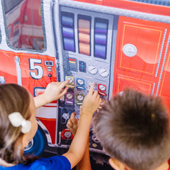 Melissa & Doug Fire Truck Play Tent sturdy floor supports active play.