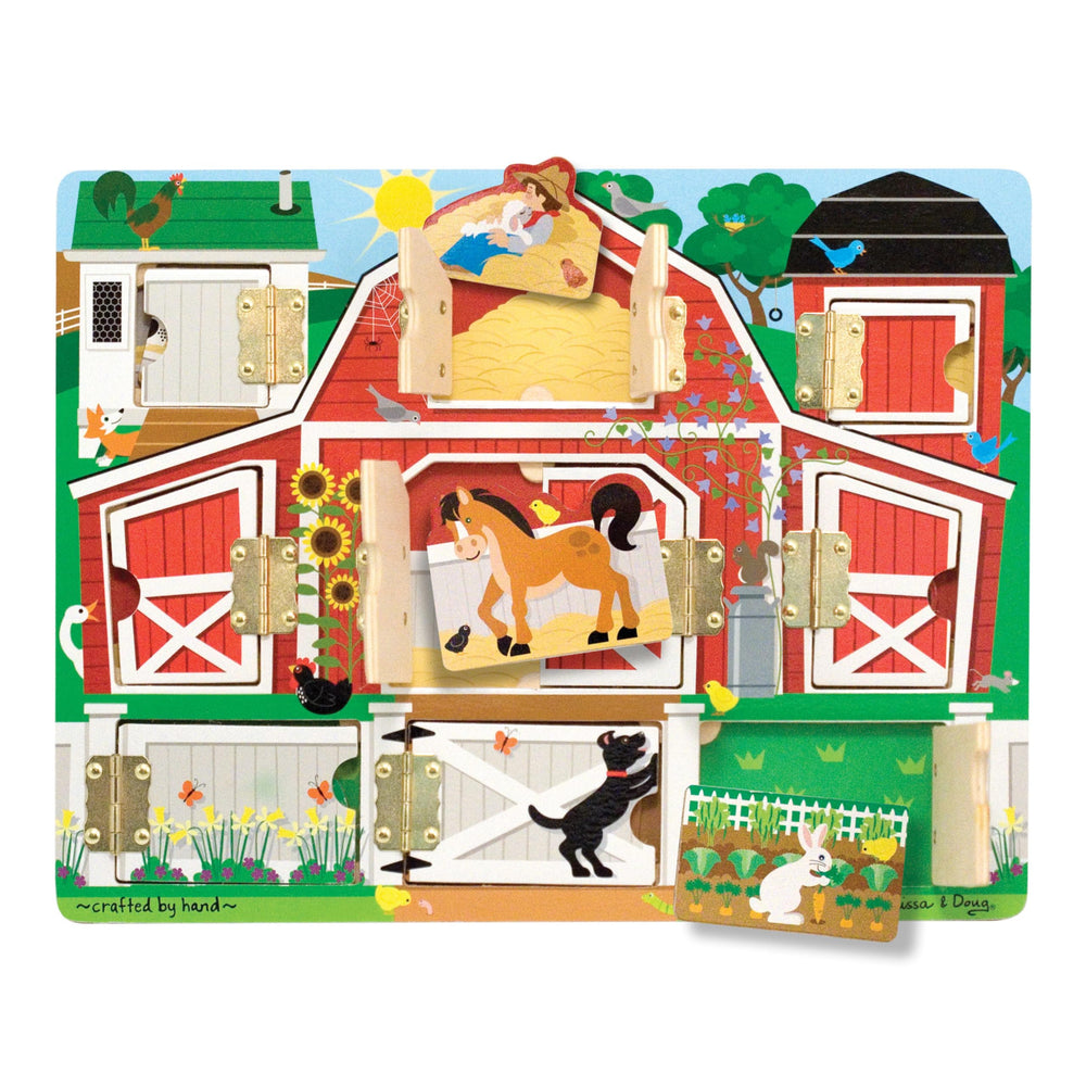 Melissa & Doug Hide and Seek Farm board front view with magnets supports memory play.