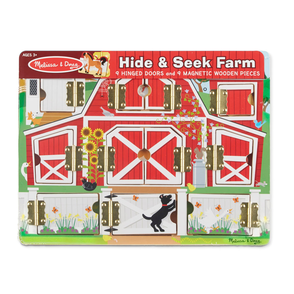 Melissa & Doug Hide and Seek Farm chick magnet behind a door for imaginative play.