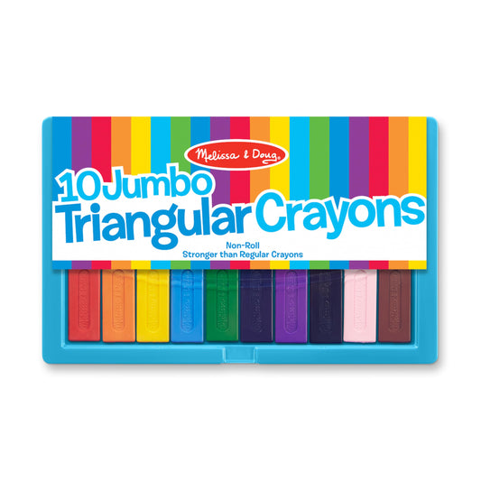 Melissa & Doug jumbo triangular crayons close-up showing easy-grip design for little writers.